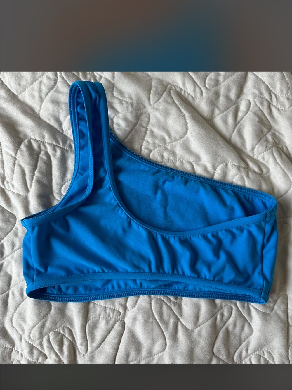 Asymmetrical One-Shoulder Crop Top in Turquoise - Picture 3 of 4